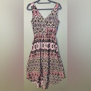 Luxology Geometric Pink and Black Dress Aztec tribal pattern and button